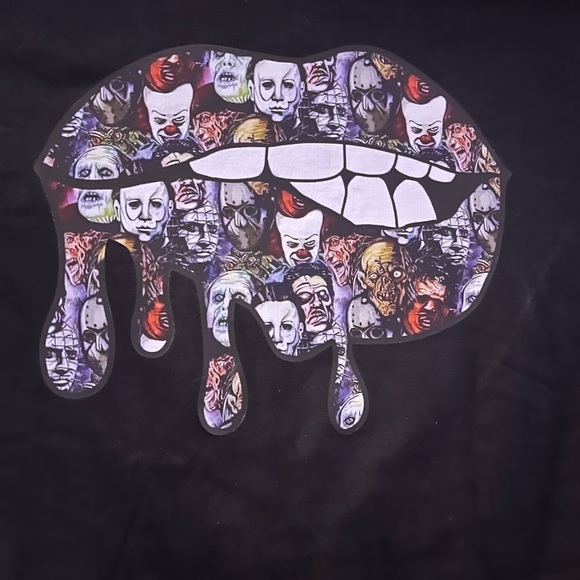 Boys of Horror Black Graphic T-Shirt with Dripping Lips Design - Picture 2 of 2